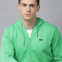 BEAT LONDON by PEPE JEANS Men Sea Green Solid Front-Open Hooded Sweatshirt-picture-12