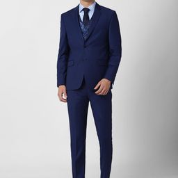 Van Heusen Men Navy Blue Slim-Fit Single-Breasted 4-Piece Formal Suit-image-40