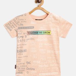 Gini and Jony Infant Boys Peach-Coloured Typography Print Cotton Pure Cotton T-shirt-image-18
