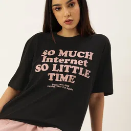 Kook N Keech Women Typography Printed Pure Cotton Oversized T-shirt-image-78