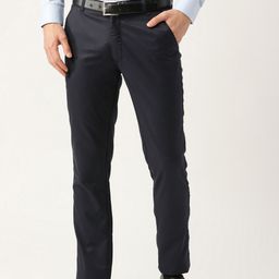 SOJANYA Men Navy Blue Smart Slim Fit Solid Formal Trousers-image-75