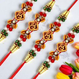 ADIVA Om Symbol Cubic Zirconia Studded Rakhi & Pooja Thali Roli Chawal Gift Set-image-40