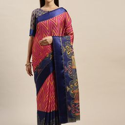Rajnandini Magenta Pink & Navy Blue Silk Cotton Printed Kota Saree-picture-42
