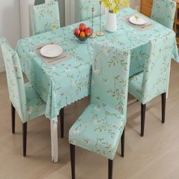 HOUSE OF QUIRK Green White 7 Pieces Floral Chloride Waterproof Table Covers-55