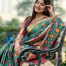 KALINI Ethnic Motifs Zari Woven Design Patola Saree With Blouse Piece-image-18