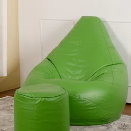 THREADVIBE LIVING Green 2 Pieces Tear Drop Bean Bag With Footrest Filled-image-53