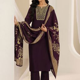 Libas Floral Yoke Design Notch Neck Sequinned Kurta With Trousers & Dupatta-picture-4