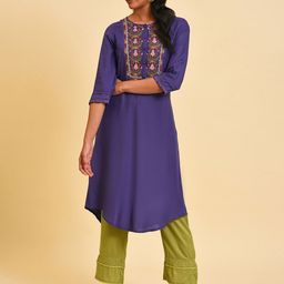 W Floral Beads Stones Embroidered Kurta-picture-2