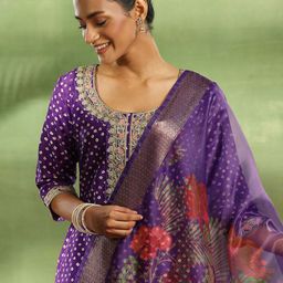Libas Bandhani Embroidered Sequinned Straight Kurta With Trouser & Dupatta-3