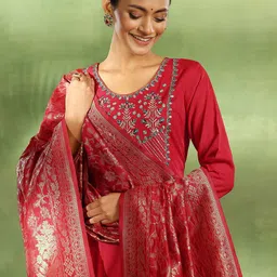 Libas Floral Yoke Design Thread Work Anarkali Kurta With Trouser & Dupatta-picture-47