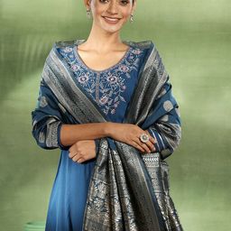 Libas Floral Yoke Design Thread Work Anarkali Kurta With Trouser & Dupatta-58