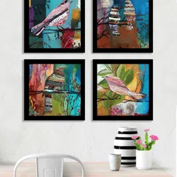 Art Street Set of 4 Multicoloured Birds UV Wall Art With Wooden Frame-7