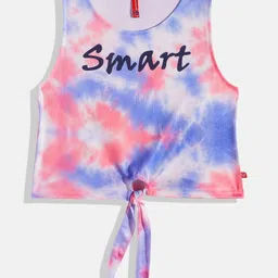 Here&Now X Game Begins Girls Typography Printed Pure Cotton Tie and Dye Crop Top-image-16