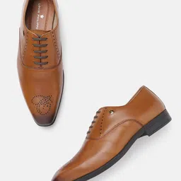 Louis Philippe Men Tan Brown Leather Formal Oxfords with Brogue Detail-image-80