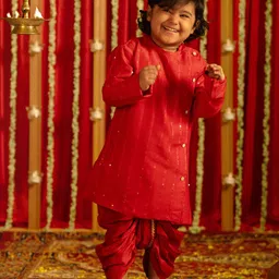 VASTRAMAY Boys Embroidered Angrakha Sequinned Kurta with Dhoti Pants-33