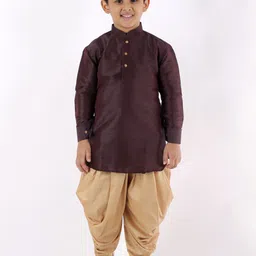 JBN Creation Boys Maroon & Gold-Coloured Solid Kurta with Dhoti Pants-4