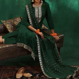 Libas Women Ethnic Motifs Embroidered Regular Kurta with Trousers & With Dupatta-picture-5