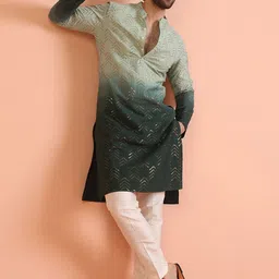 KISAH Men Ombre Embroidered Regular Sequinned Kurta with Trousers-image-33