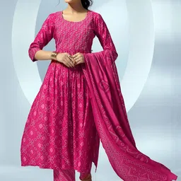 Libas Women Bandhani Printed Empire Sequinned Kurta with Trousers & With Dupatta-18