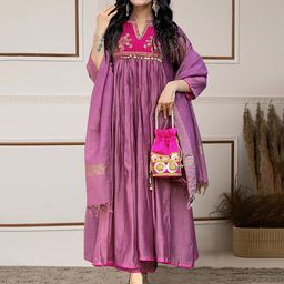 Moda Rapido Women Floral Embroidered Angrakha Kurta with Trousers & Dupatta-picture-30