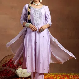Libas Floral Embroidered Thread Work Straight Kurta with Trousers & Dupatta-picture-11