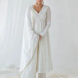 PINK CACTII Floral Printed Empire Pure Cotton Kurta with Trousers & Dupatta-13
