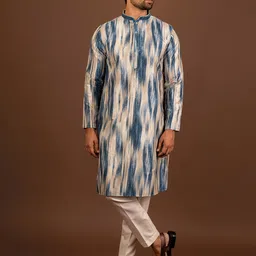 KISAH Abstract Printed Mandarin Collar Regular Thread Work Kurta With Pyjamas-picture-18