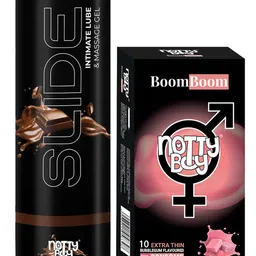 noTTy Boy Set of Slide Chocolate Flavoured Lube - 100 ml & BoomBoom Condoms - 10 Pcs-2