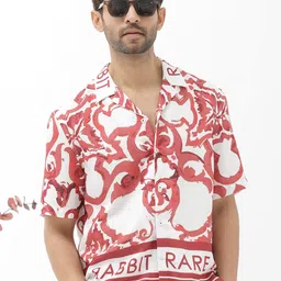 RARE RABBIT Men Bordin Regular Fit Abstract Printed Cuban Collar Shirt-image-48