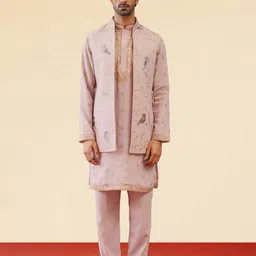 KALPRAAG Ethnic Motifs Embroidered Mandarin Collar Thread Work Kurta & Trousers-image-99