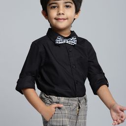 YK Boys Black Regular Fit Solid Casual Shirt with Checked Bow Tie-47