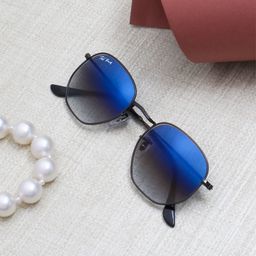 Ted Smith Unisex Blue Lens & Gunmetal-Toned Asymmetric UV Protected Sunglasses HEXON_C8-11