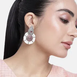 ABDESIGNS Silver-Plated Artificial Stones & Beads Classic Drop Earrings-image-65