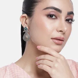 ABDESIGNS Silver-Plated Artificial Stones & Beads Classic Drop Earrings-image-57