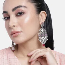 ABDESIGNS Silver-Plated Artificial Stones & Beads Classic Drop Earrings-image-20