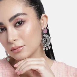 ABDESIGNS Silver-Plated Artificial Stones & Beads Classic Drop Earrings-image-58