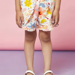 SPUNKIES Girls White Floral Printed Organic Cotton Antimicrobial Technology Shorts-image-15