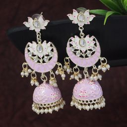 I Jewels Gold-Plated Artificial Stones Studded And Beaded Dome Shaped Jhumkas-image-96