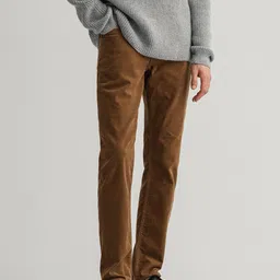 GANT Men Brown Slim Fit Mid-Rise Plain Casual Flat-Front Trousers-image-95