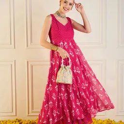 Shae by SASSAFRAS Women Floral Printed Thread Work Indie Florals Georgette Anarkali Kurta-image-21