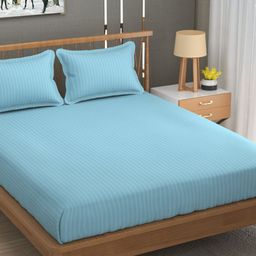 UrbanArts Blue Striped 200 TC King Bedsheet With 2 Pillow Covers-image-56