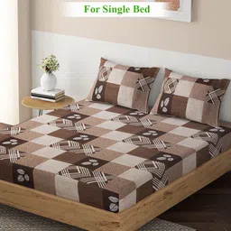 HOKIPO Brown Geometric 140 TC King Bedsheet with 2 Pillow Covers-image-4