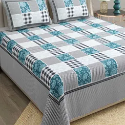 BELLA CASA Blue 180 TC Cotton King Bedsheet with 2 Pillow Covers-picture-5