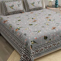 BELLA CASA Grey 180 TC Cotton King Bedsheet with 2 Pillow Covers-picture-15