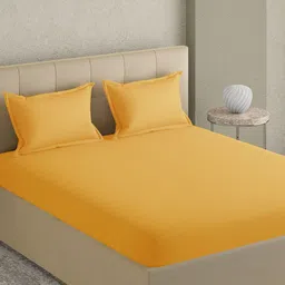 GM Yellow Solid 300 TC Cotton King Bedsheet with 2 Pillow Covers-8