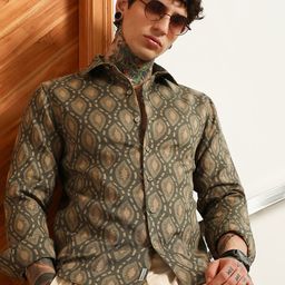 Campus Sutra Men Comfort Fit Ethnic Motifs Printed Spread Collar Cotton Casual Shirt-image-87