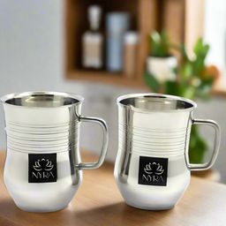 Nyra Kitchenware Steel 2 Pieces Textured Stainless Steel Glossy Cups 180ml-31
