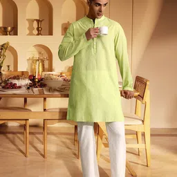 House of Pataudi Men Jashn Pure Cotton Yoke Design Thread Work Dobby Kurta-picture-40