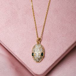 Rubans 18K Gold Plated Stainless Steel TarnishFree Waterproof Emerald & CZ Studed Necklace-71