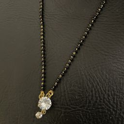 Digital Dress Room Micro Gold-Plated Black Beaded & White Stone-Studded Mangalsutra-18